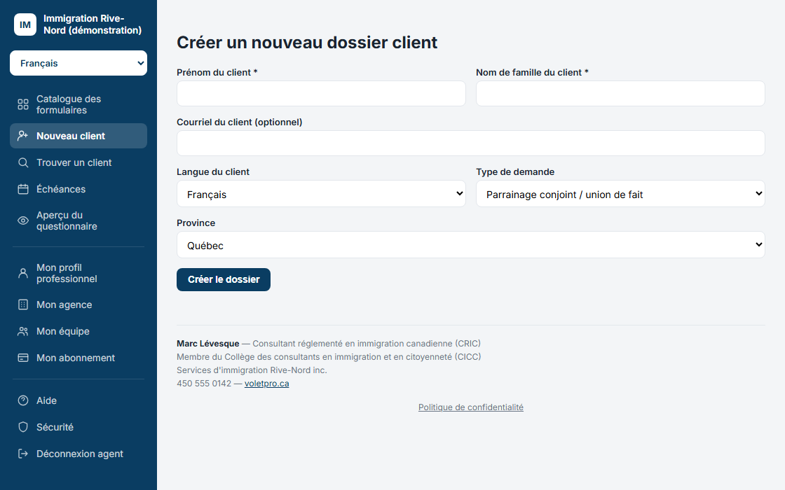 L'agent ouvre un dossier client